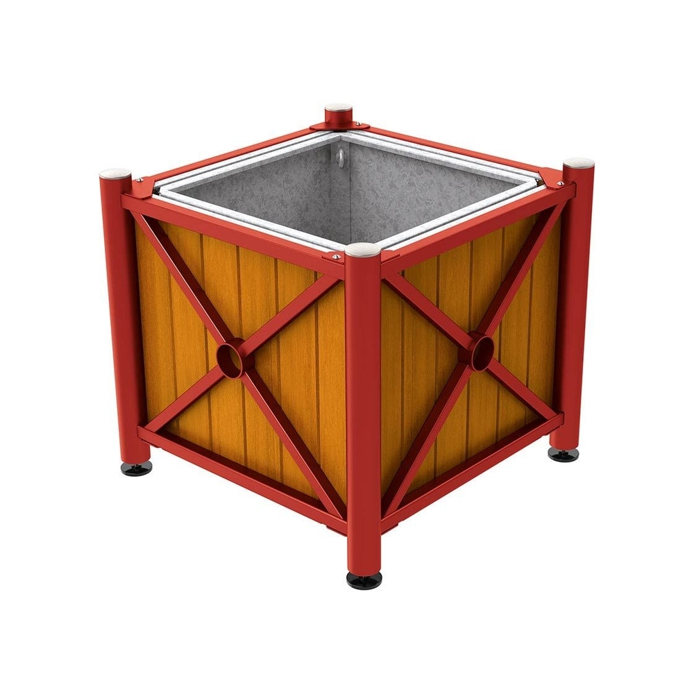 Bac à palmier acier et bois Province Inox brossé RAL3004 - lasuré chêne clair - 800x800x750 - Bac acier amovible anneaux inclus - PROCITY - 201569.3004.CHEC