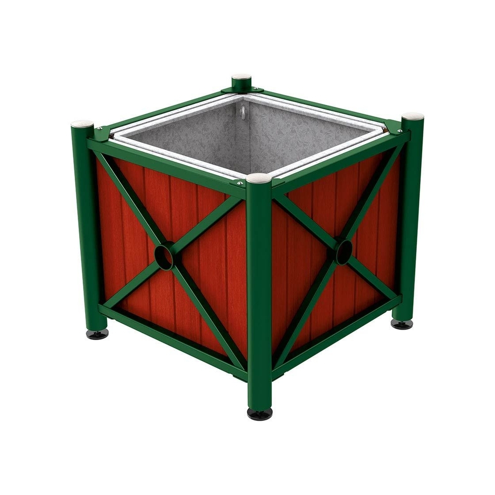 Bac à palmier acier et bois Province Inox brossé RAL6005 - lasuré acajou - 800x800x750 - Bac acier amovible anneaux inclus - PROCITY - 201569.6005.ACAJ