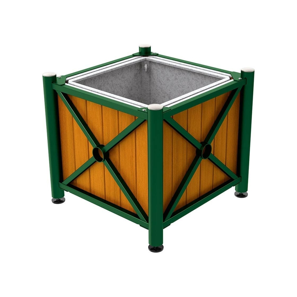 Bac à palmier acier et bois Province Inox brossé RAL6005 - lasuré chêne clair - 800x800x750 - Bac acier amovible anneaux inclus - PROCITY - 201569.6005.CHEC