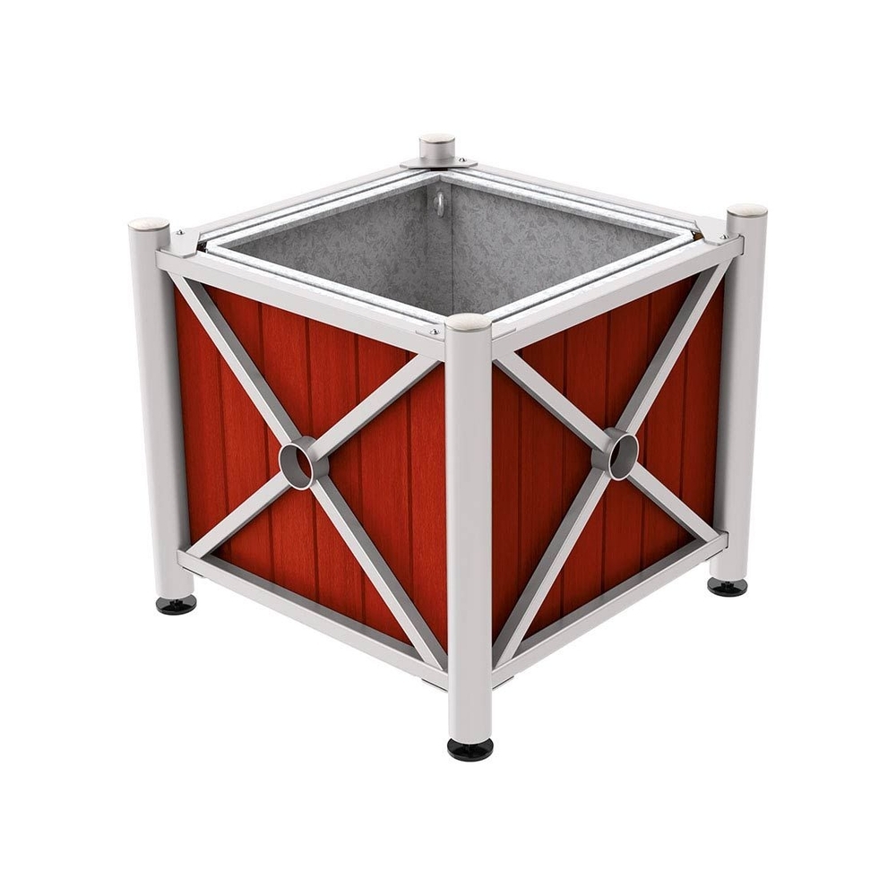 Bac à palmier acier et bois Province Inox brossé RAL7044 - lasuré acajou - 800x800x750 - Bac acier amovible anneaux inclus - PROCITY - 201569.7044.ACAJ