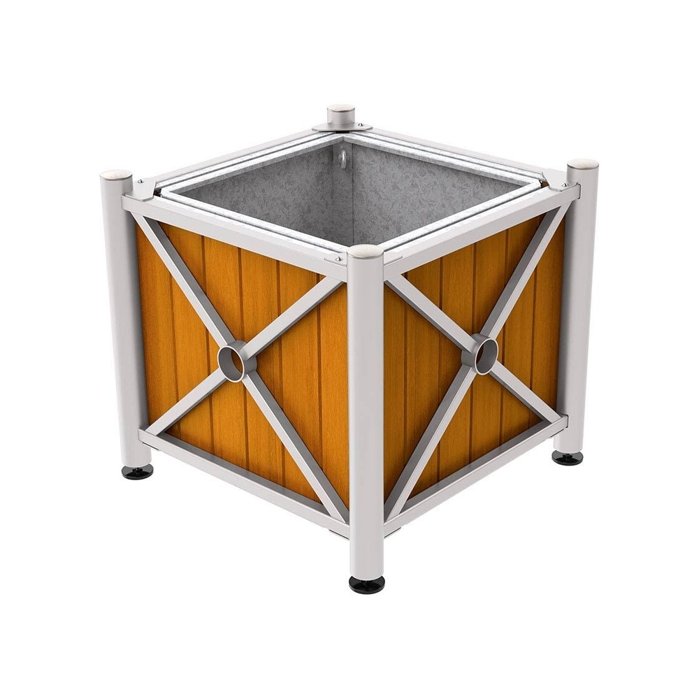 Bac à palmier acier et bois Province Inox brossé RAL7044 - lasuré chêne clair - 800x800x750 - Bac acier amovible anneaux inclus - PROCITY - 201569.7044.CHEC