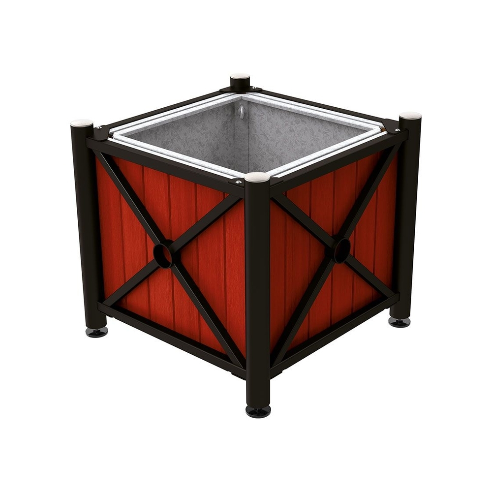 Bac à palmier acier et bois Province Inox brossé RAL9005 - lasuré acajou - 800x800x750 - Bac acier amovible anneaux inclus - PROCITY - 201569.9005.ACAJ