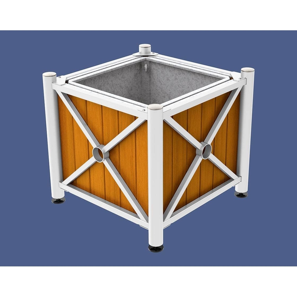 Bac à palmier acier et bois Province Inox brossé RAL9010 - lasuré chêne clair - 800x800x750 - Bac acier amovible anneaux inclus - PROCITY - 201569.9010.CHEC