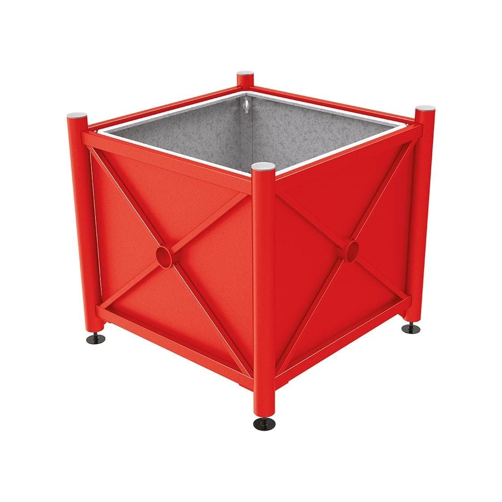 Bac à palmier acier Province Inox brossé RAL3020 - 1000x1000x900 - Bac acier amovible anneaux inclus - PROCITY - 201714.3020