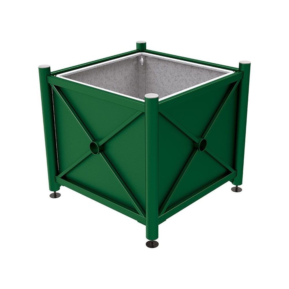 Bac à palmier acier Province Inox brossé RAL6005 - 1000x1000x900 - Bac acier amovible anneaux inclus - PROCITY - 201714.6005