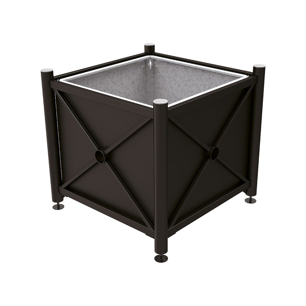 Bac à palmier acier Province Inox brossé RAL9005 - 1000x1000x900 - Bac acier amovible anneaux inclus - PROCITY - 201714.9005