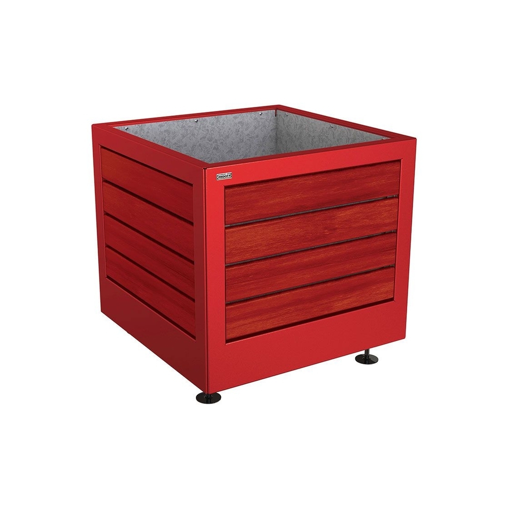 Bac à palmier Silaos acier et bois RAL3004 - Chêne lasuré acajou - 800x800x700 - Intérieur tôle galva - PROCITY - 201730.3004.ACAJ