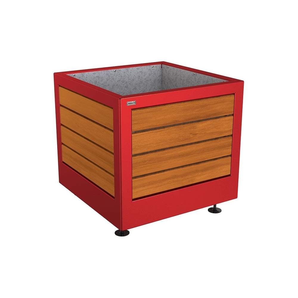 Bac à palmier Silaos acier et bois RAL3004 - Chêne lasuré chêne clair - 800x800x700 - Intérieur tôle galva - PROCITY - 201730.3004.CHEC