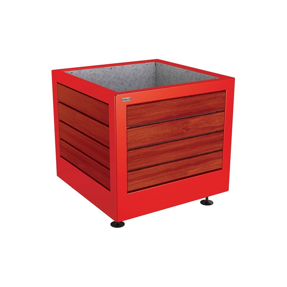 Bac à palmier Silaos acier et bois RAL3020 - Chêne lasuré acajou - 800x800x700 - Intérieur tôle galva - PROCITY - 201730.3020.ACAJ