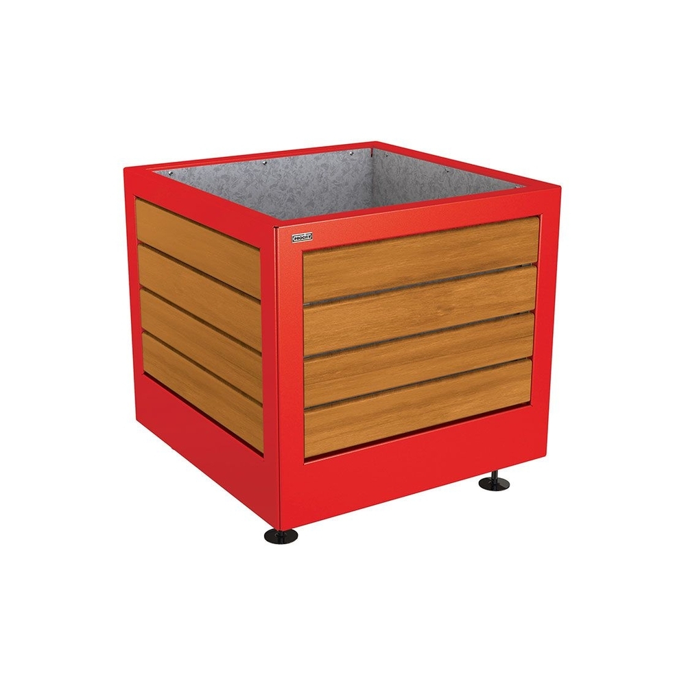 Bac à palmier Silaos acier et bois RAL3020 - Chêne lasuré chêne clair - 800x800x700 - Intérieur tôle galva - PROCITY - 201730.3020.CHEC