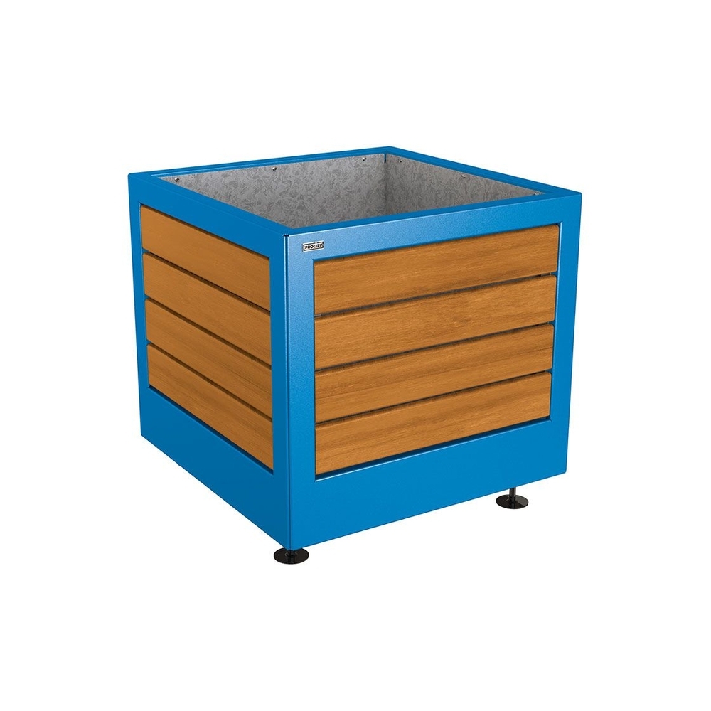 Bac à palmier Silaos acier et bois RAL5010 - Chêne lasuré chêne clair - 800x800x700 - Intérieur tôle galva - PROCITY - 201730.5010.CHEC