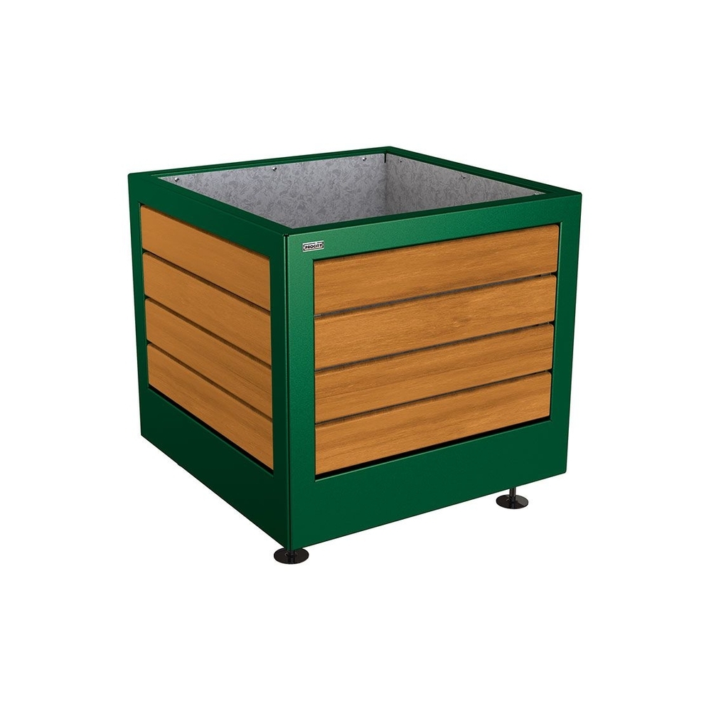 Bac à palmier Silaos acier et bois RAL6005 - Chêne lasuré chêne clair - 800x800x700 - Intérieur tôle galva - PROCITY - 201730.6005.CHEC