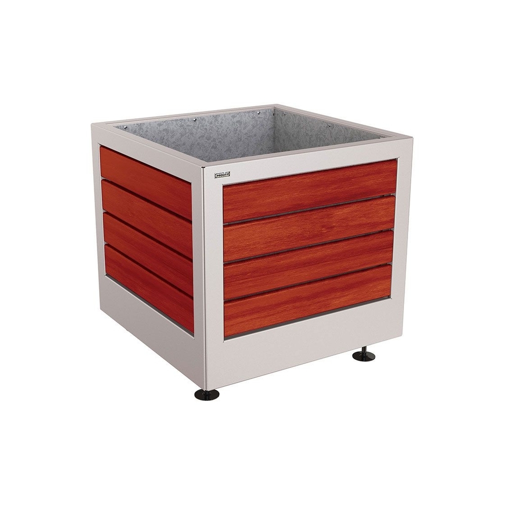 Bac à palmier Silaos acier et bois RAL7044 - Chêne lasuré acajou - 800x800x700 - Intérieur tôle galva - PROCITY - 201730.7044.ACAJ
