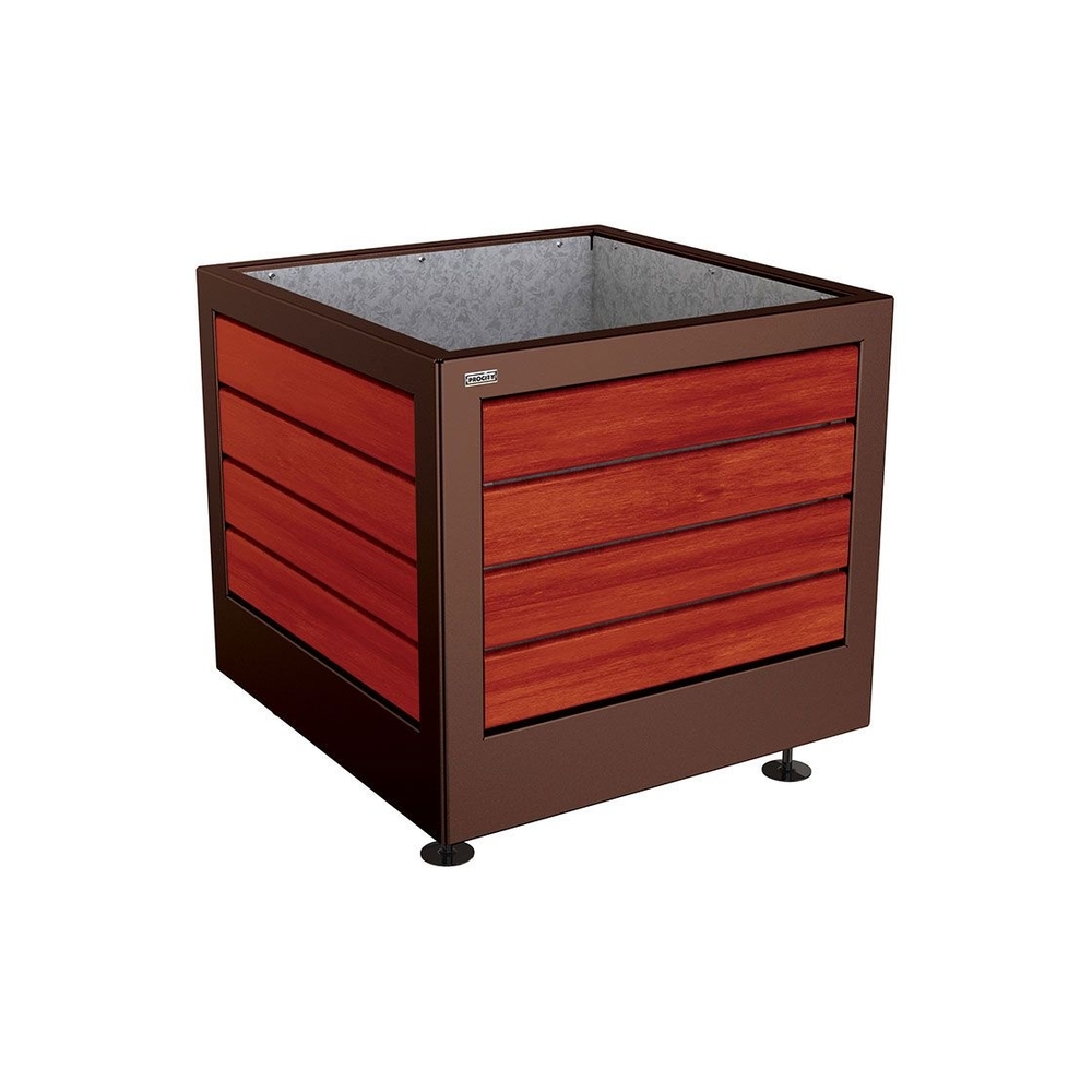 Bac à palmier Silaos acier et bois RAL8017 - Chêne lasuré acajou - 800x800x700 - Intérieur tôle galva - PROCITY - 201730.8017.ACAJ