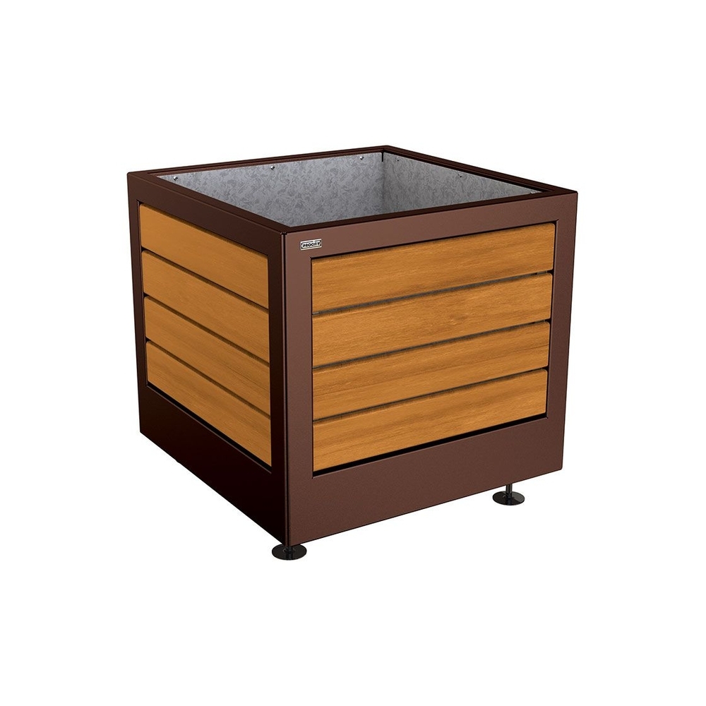 Bac à palmier Silaos acier et bois RAL8017 - Chêne lasuré chêne clair - 800x800x700 - Intérieur tôle galva - PROCITY - 201730.8017.CHEC