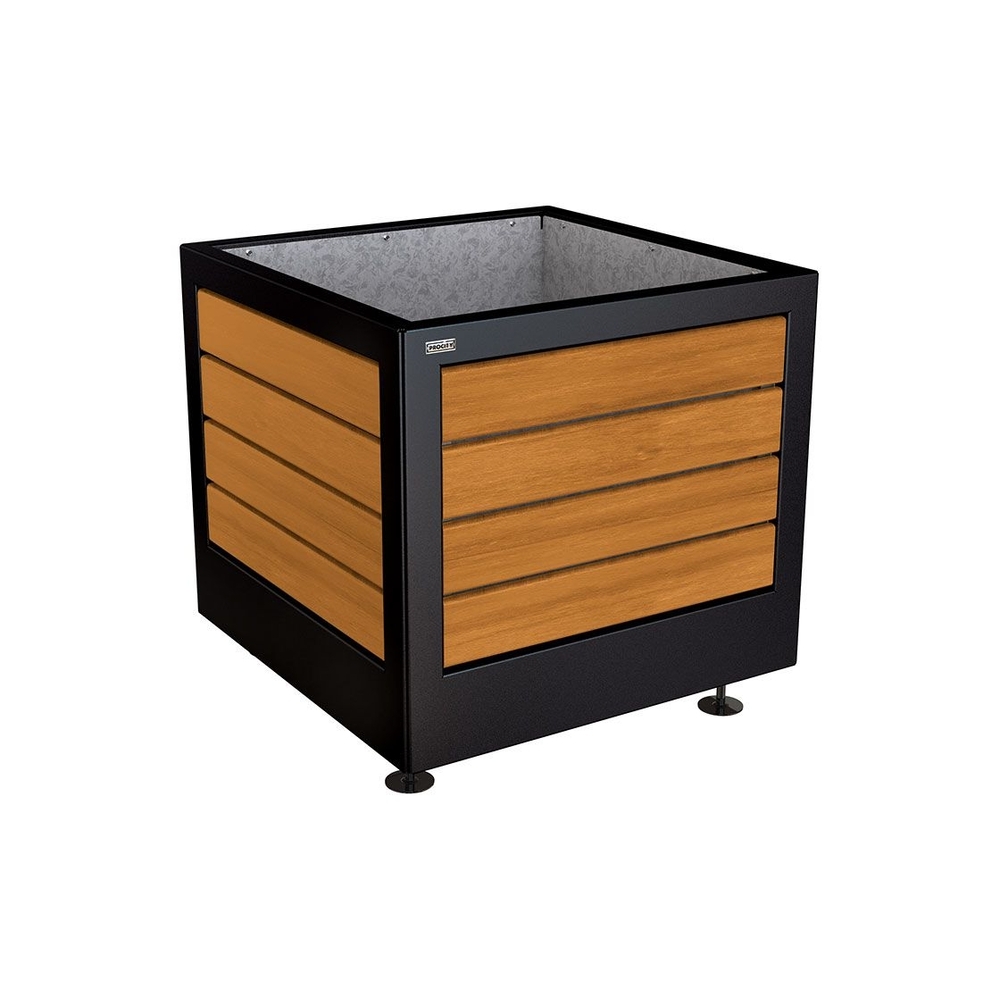 Bac à palmier Silaos acier et bois RAL9005 - Chêne lasuré chêne clair - 800x800x700 - Intérieur tôle galva - PROCITY - 201730.9005.CHEC