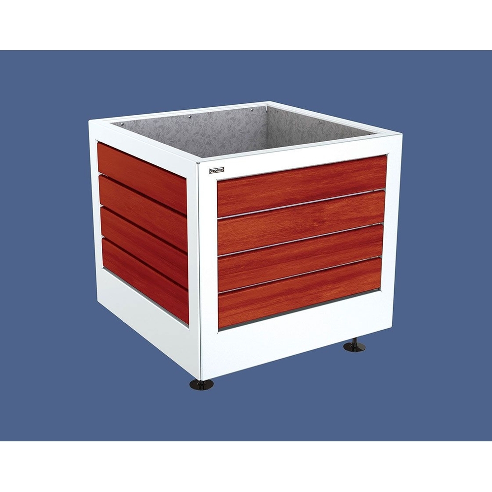 Bac à palmier Silaos acier et bois RAL9010 - Chêne lasuré acajou - 800x800x700 - Intérieur tôle galva - PROCITY - 201730.9010.ACAJ