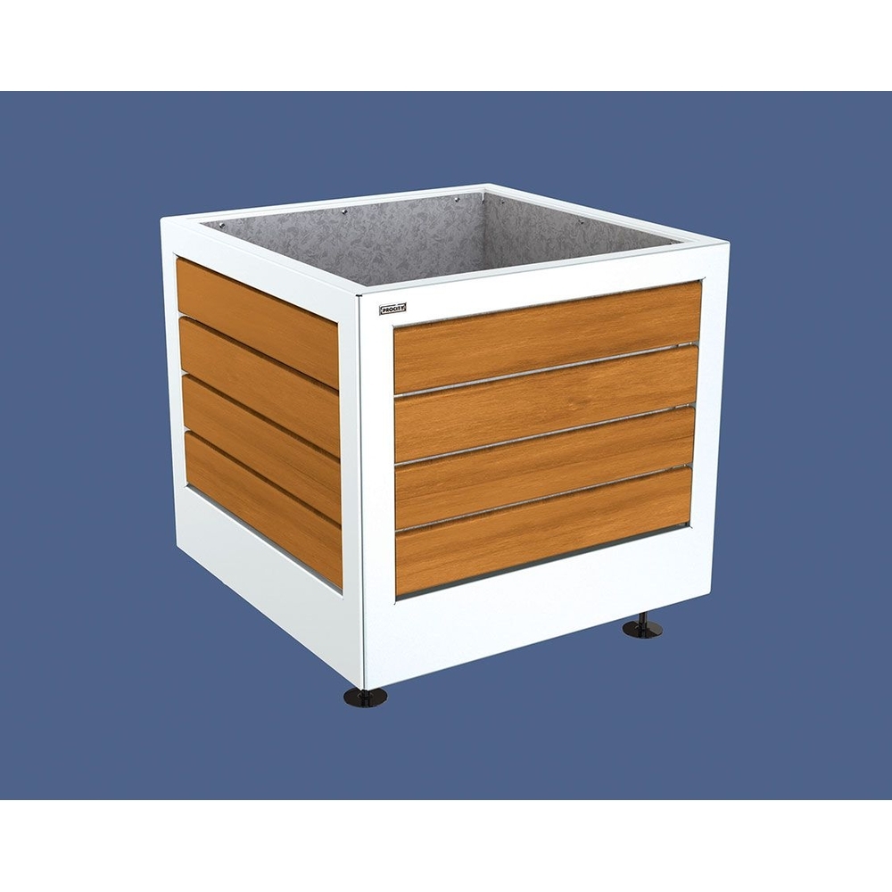 Bac à palmier Silaos acier et bois RAL9010 - Chêne lasuré chêne clair - 800x800x700 - Intérieur tôle galva - PROCITY - 201730.9010.CHEC