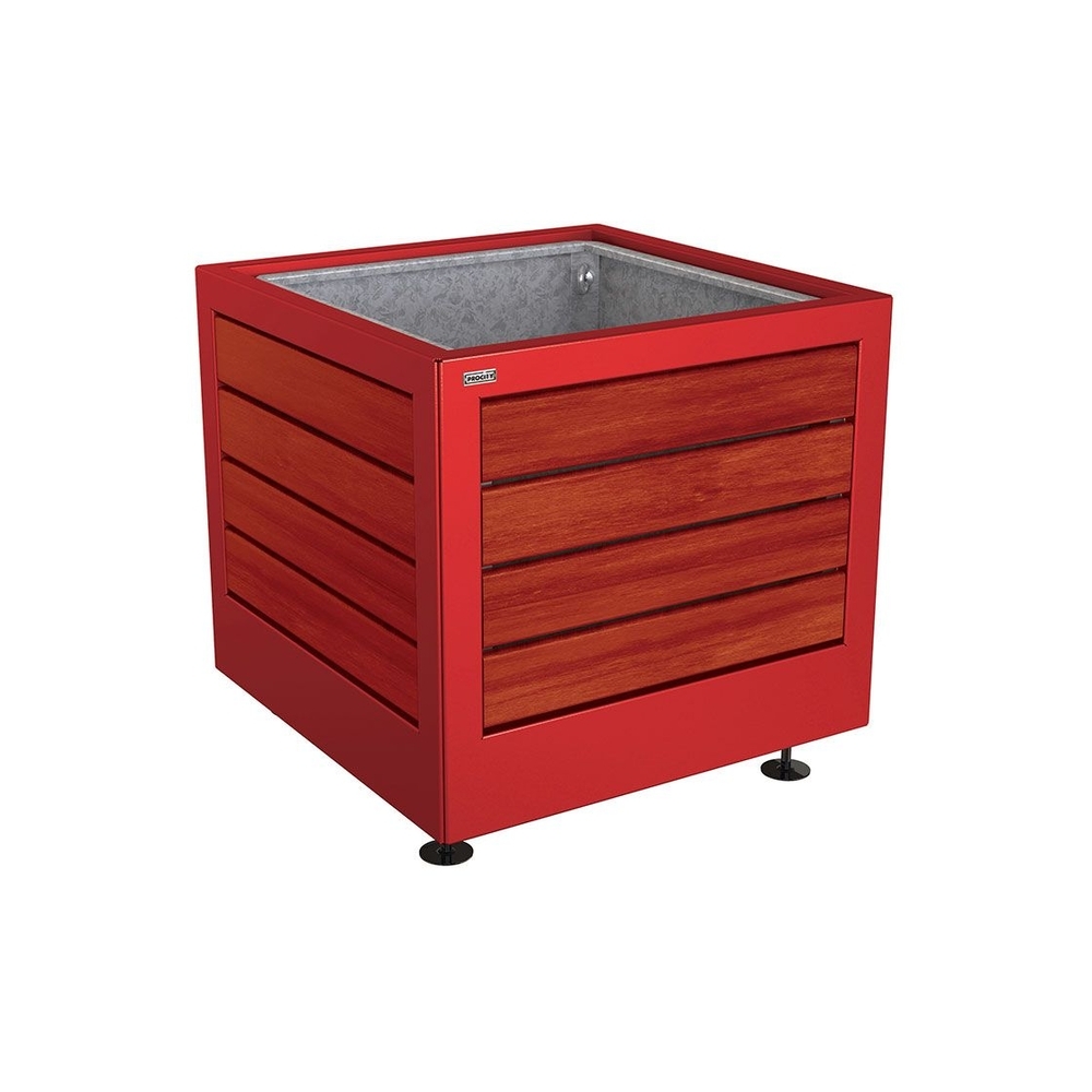 Bac à palmier Silaos acier et bois RAL3004 - Chêne lasuré acajou - 800x800x700 - Bac acier amovible anneaux inclus - PROCITY - 201731.3004.ACAJ