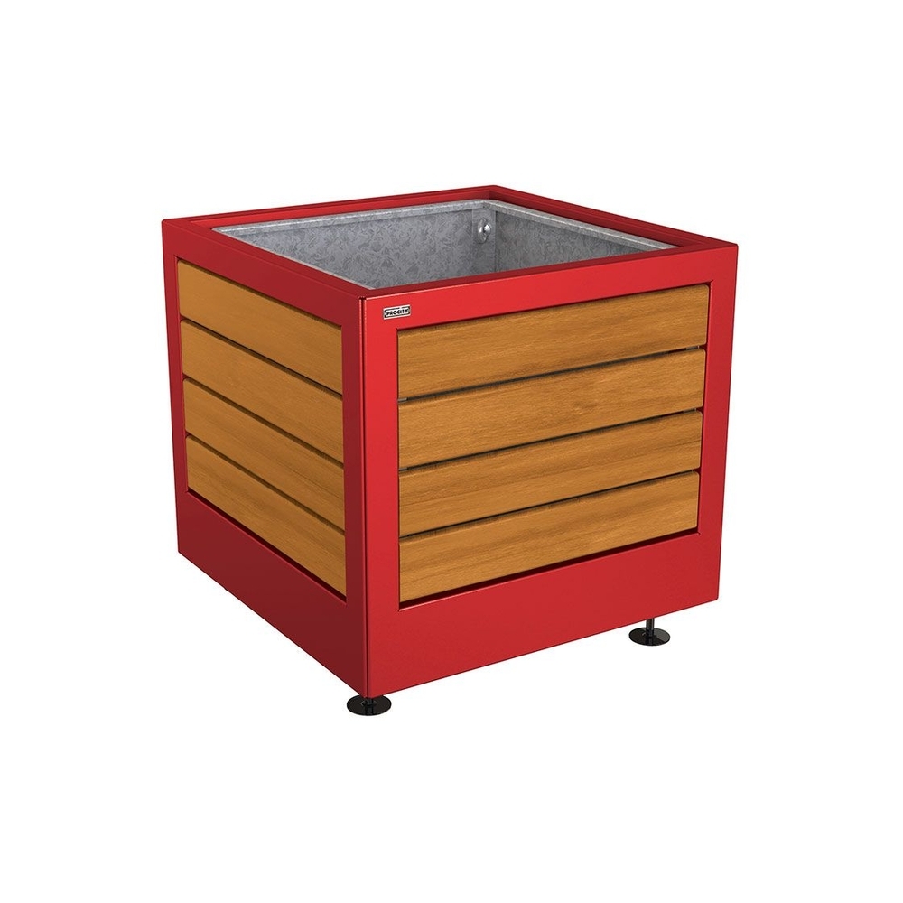 Bac à palmier Silaos acier et bois RAL3004 - Chêne lasuré chêne clair - 800x800x700 - Bac acier amovible anneaux inclus - PROCITY - 201731.3004.CHEC