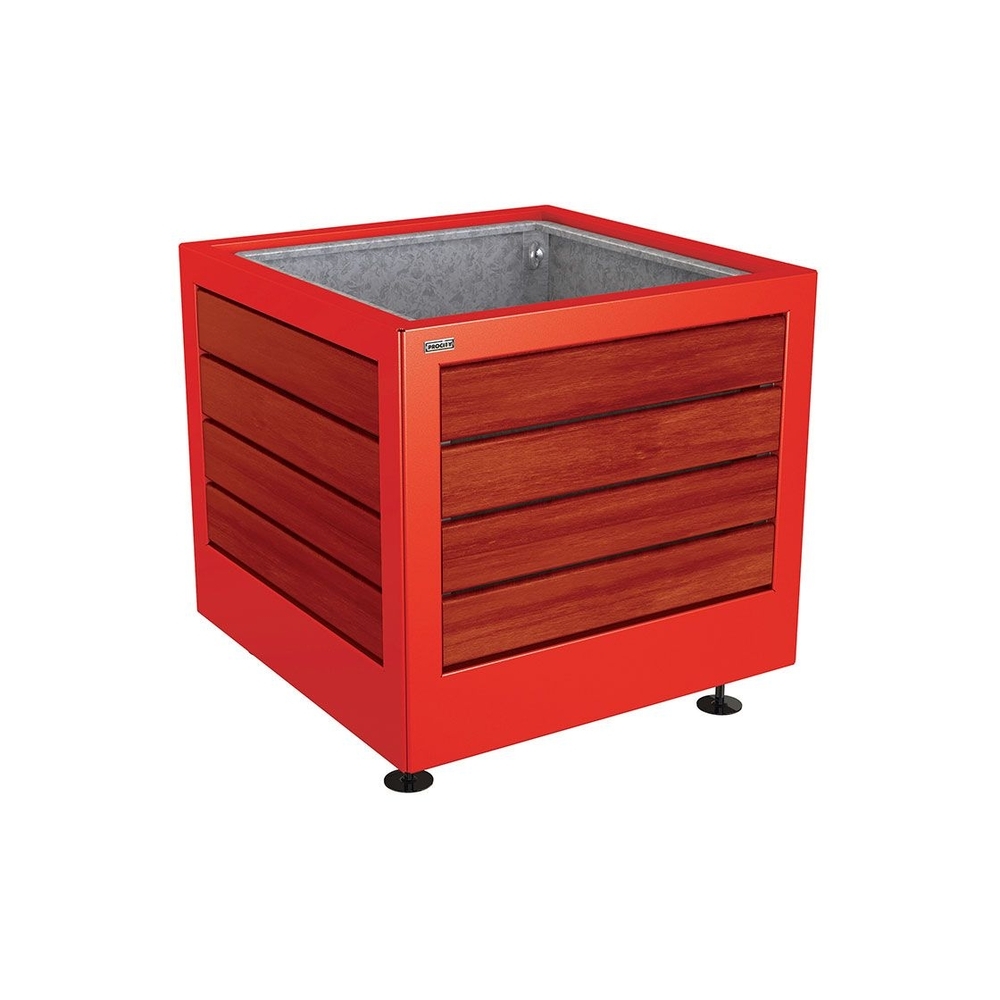 Bac à palmier Silaos acier et bois RAL3020 - Chêne lasuré acajou - 800x800x700 - Bac acier amovible anneaux inclus - PROCITY - 201731.3020.ACAJ