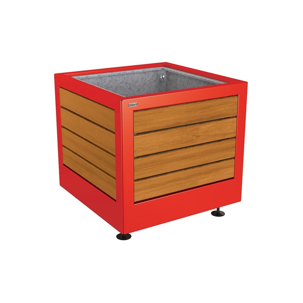 Bac à palmier Silaos acier et bois RAL3020 - Chêne lasuré chêne clair - 800x800x700 - Bac acier amovible anneaux inclus - PROCITY - 201731.3020.CHEC