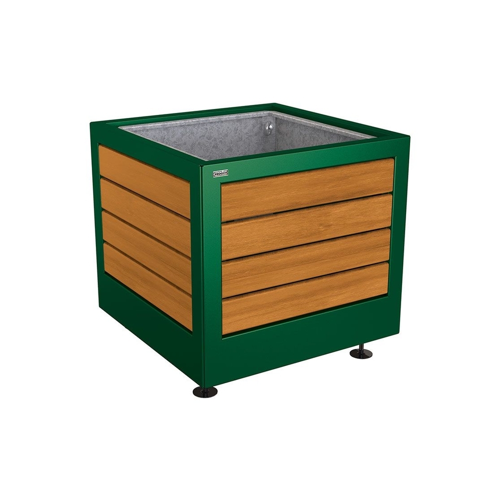 Bac à palmier Silaos acier et bois RAL6005 - Chêne lasuré chêne clair - 800x800x700 - Bac acier amovible anneaux inclus - PROCITY - 201731.6005.CHEC