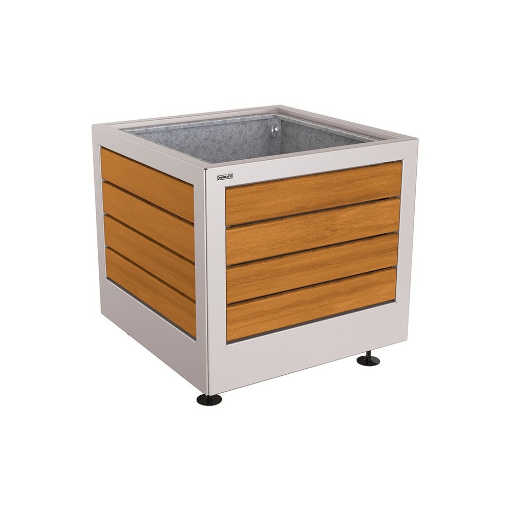 Bac à palmier Silaos acier et bois RAL7044 - Chêne lasuré chêne clair - 800x800x700 - Bac acier amovible anneaux inclus - PROCITY - 201731.7044.CHEC
