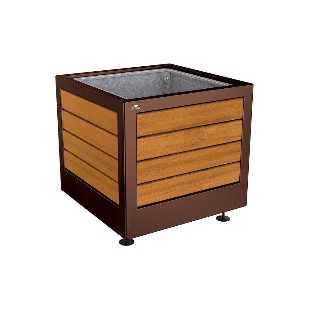 Bac à palmier Silaos acier et bois RAL8017 - Chêne lasuré chêne clair - 800x800x700 - Bac acier amovible anneaux inclus - PROCITY - 201731.8017.CHEC