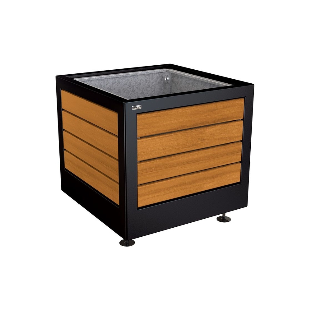 Bac à palmier Silaos acier et bois RAL9005 - Chêne lasuré chêne clair - 800x800x700 - Bac acier amovible anneaux inclus - PROCITY - 201731.9005.CHEC