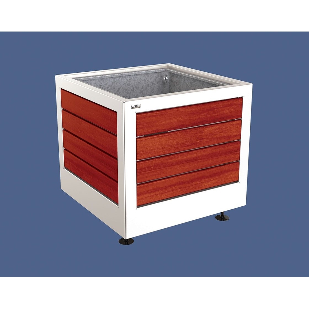 Bac à palmier Silaos acier et bois RAL9010 - Chêne lasuré acajou - 800x800x700 - Bac acier amovible anneaux inclus - PROCITY - 201731.9010.ACAJ