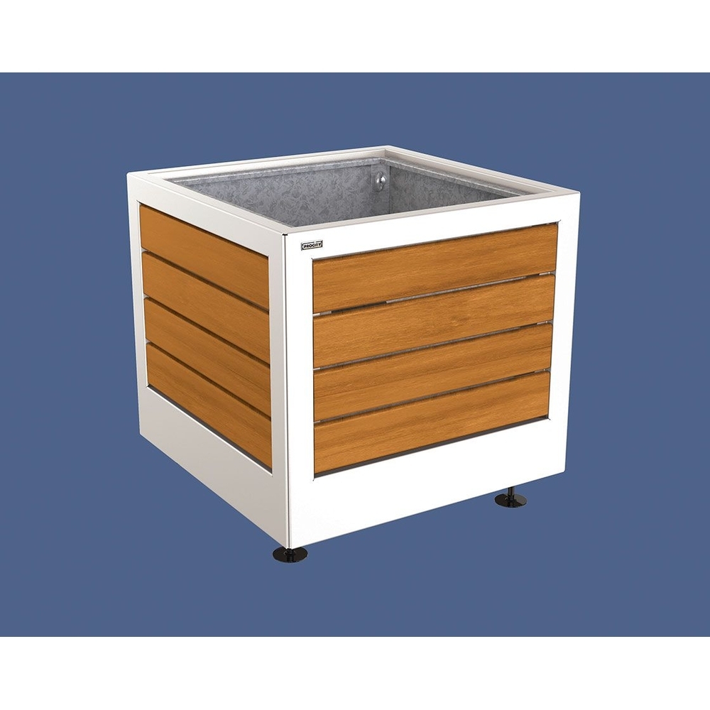 Bac à palmier Silaos acier et bois RAL9010 - Chêne lasuré chêne clair - 800x800x700 - Bac acier amovible anneaux inclus - PROCITY - 201731.9010.CHEC