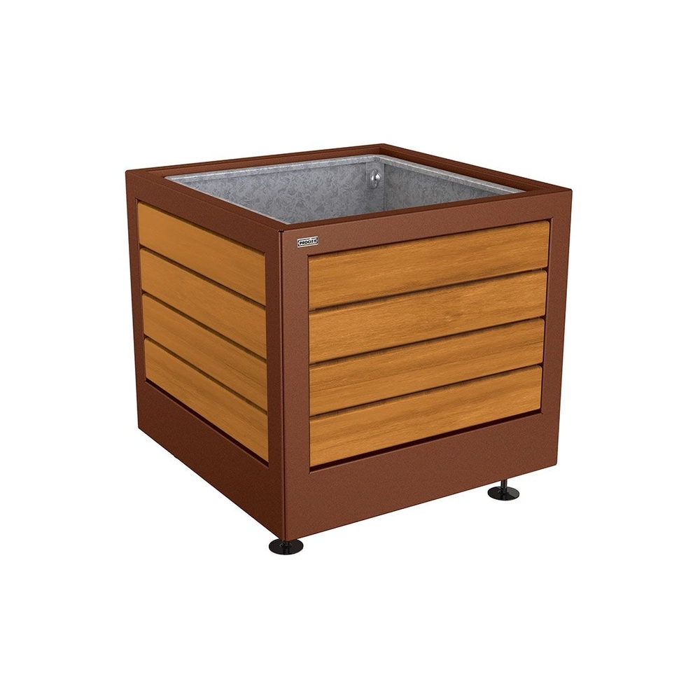 Bac à palmier Silaos acier et bois Aspect Corten - Chêne lasuré chêne clair - 800x800x700 - Bac acier amovible anneaux inclus - PROCITY - 201731.S025.CHEC