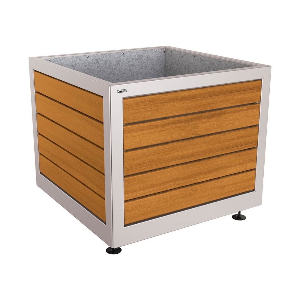 Bac à palmier Silaos acier et bois RAL7044 - Chêne lasuré chêne clair - 1000x1000x800 - Intérieur tôle galva - PROCITY - 201732.7044.CHEC