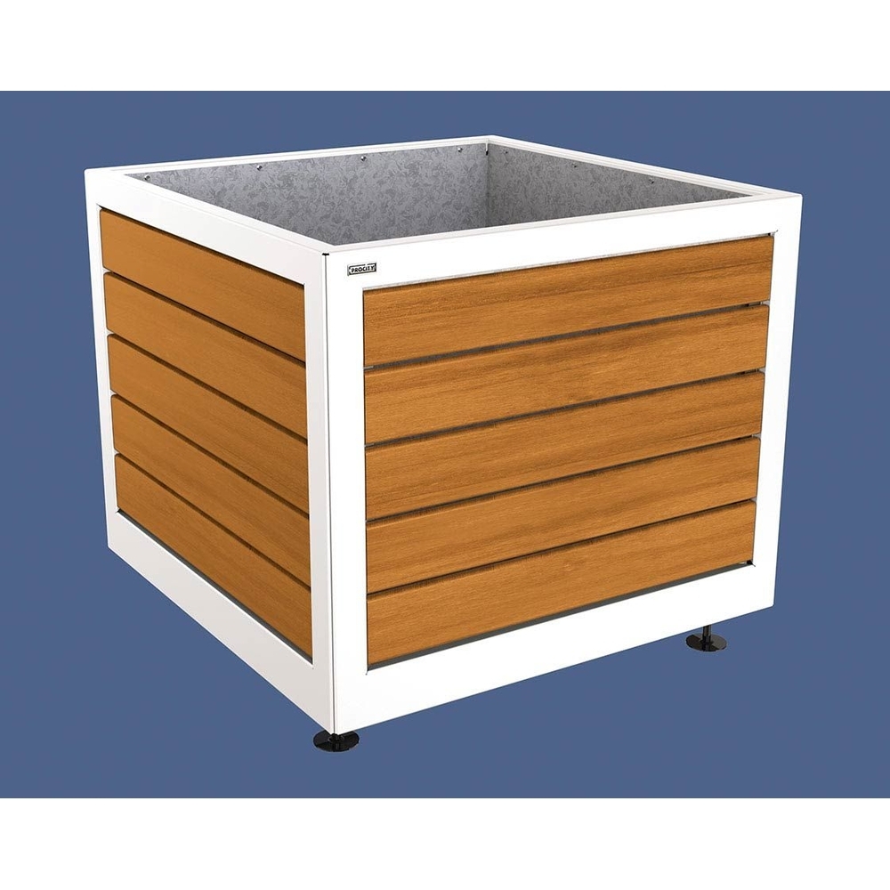 Bac à palmier Silaos acier et bois RAL9010 - Chêne lasuré chêne clair - 1000x1000x800 - Intérieur tôle galva - PROCITY - 201732.9010.CHEC