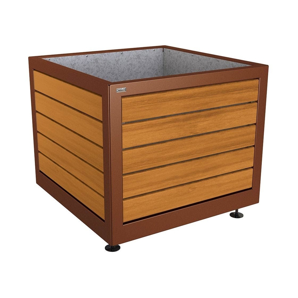 Bac à palmier Silaos acier et bois Aspect Corten - Chêne lasuré chêne clair - 1000x1000x800 - Intérieur tôle galva - PROCITY - 201732.S025.CHEC