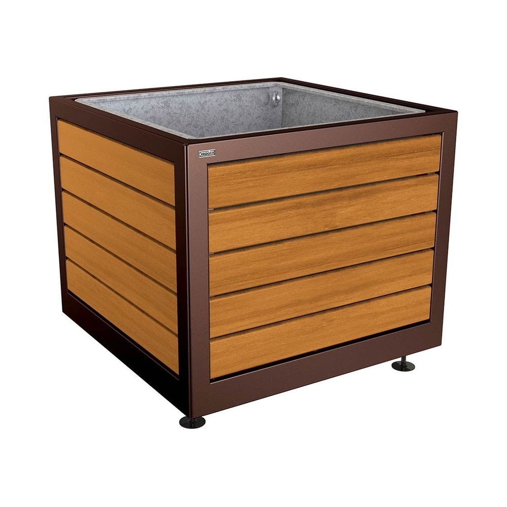 Bac à palmier Silaos acier et bois RAL8017 - Chêne lasuré chêne clair - 1000x1000x800 - Bac acier amovible anneaux inclus - PROCITY - 201733.8017.CHEC