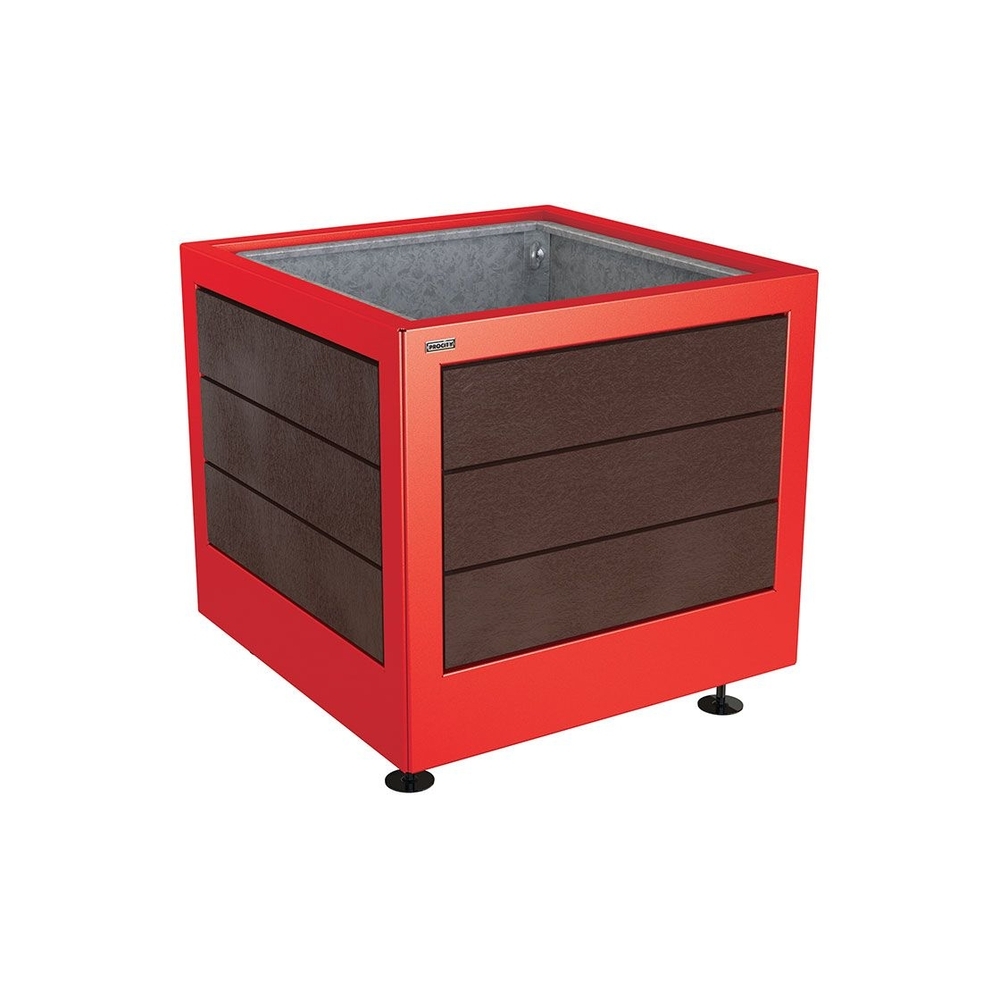 Bac à palmier Silaos acier et plastique recyclé RAL3020 - 800x800x700 - Bac acier amovible anneaux inclus - PROCITY - 201736.3020