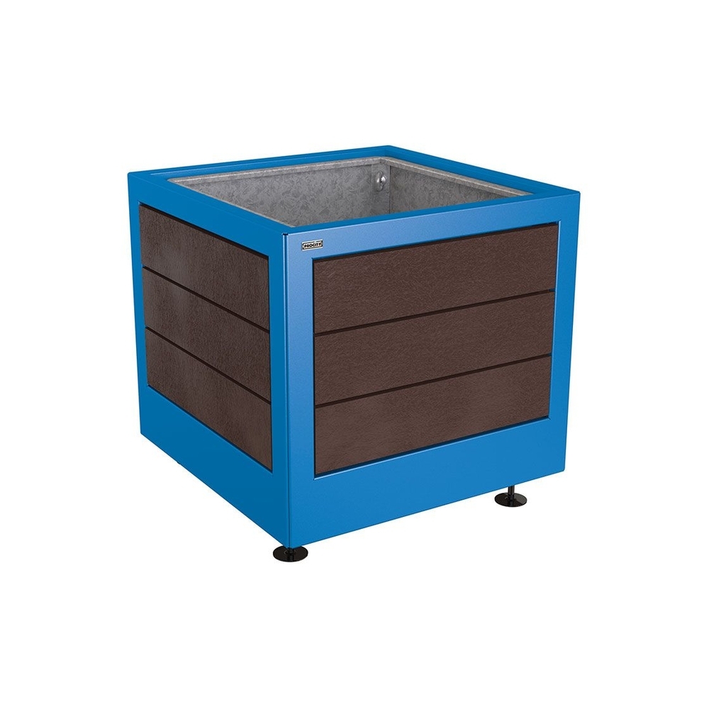 Bac à palmier Silaos acier et plastique recyclé RAL5010 - 800x800x700 - Bac acier amovible anneaux inclus - PROCITY - 201736.5010