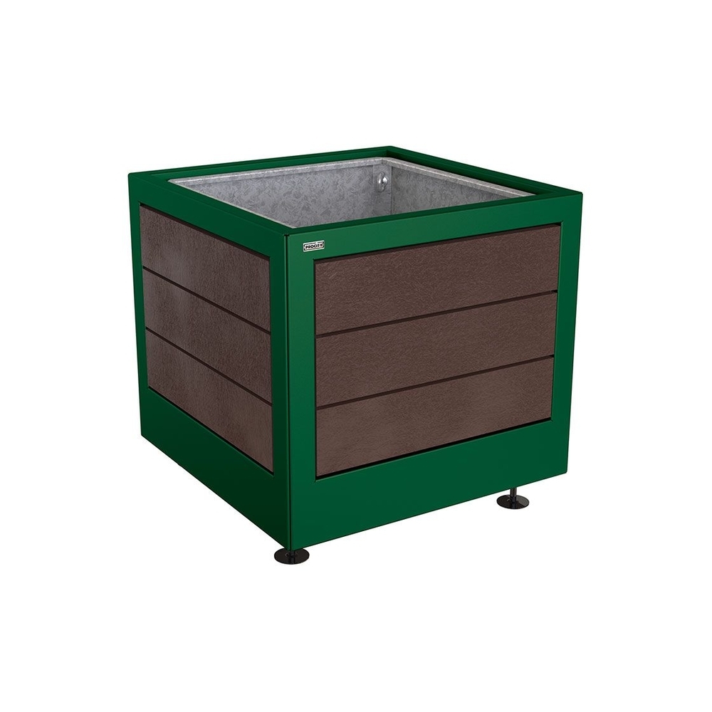 Bac à palmier Silaos acier et plastique recyclé RAL6005 - 800x800x700 - Bac acier amovible anneaux inclus - PROCITY - 201736.6005