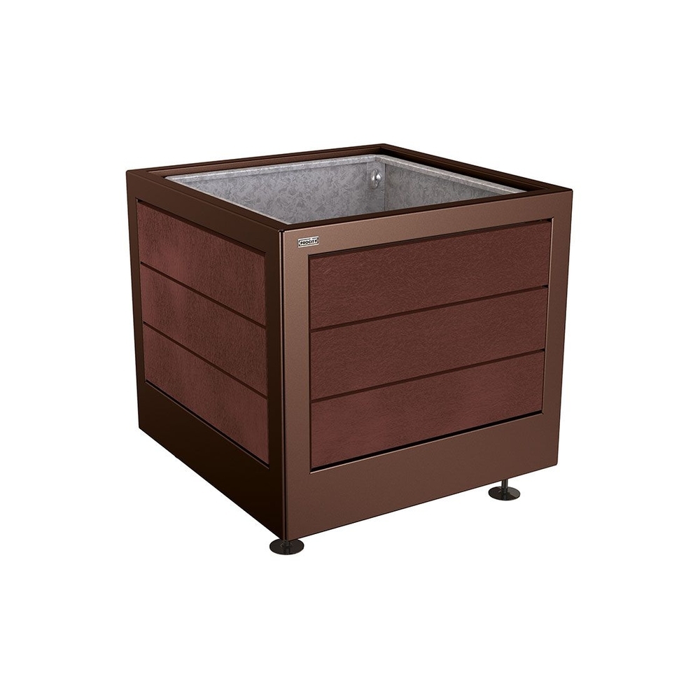 Bac à palmier Silaos acier et plastique recyclé RAL8017 - 800x800x700 - Bac acier amovible anneaux inclus - PROCITY - 201736.8017