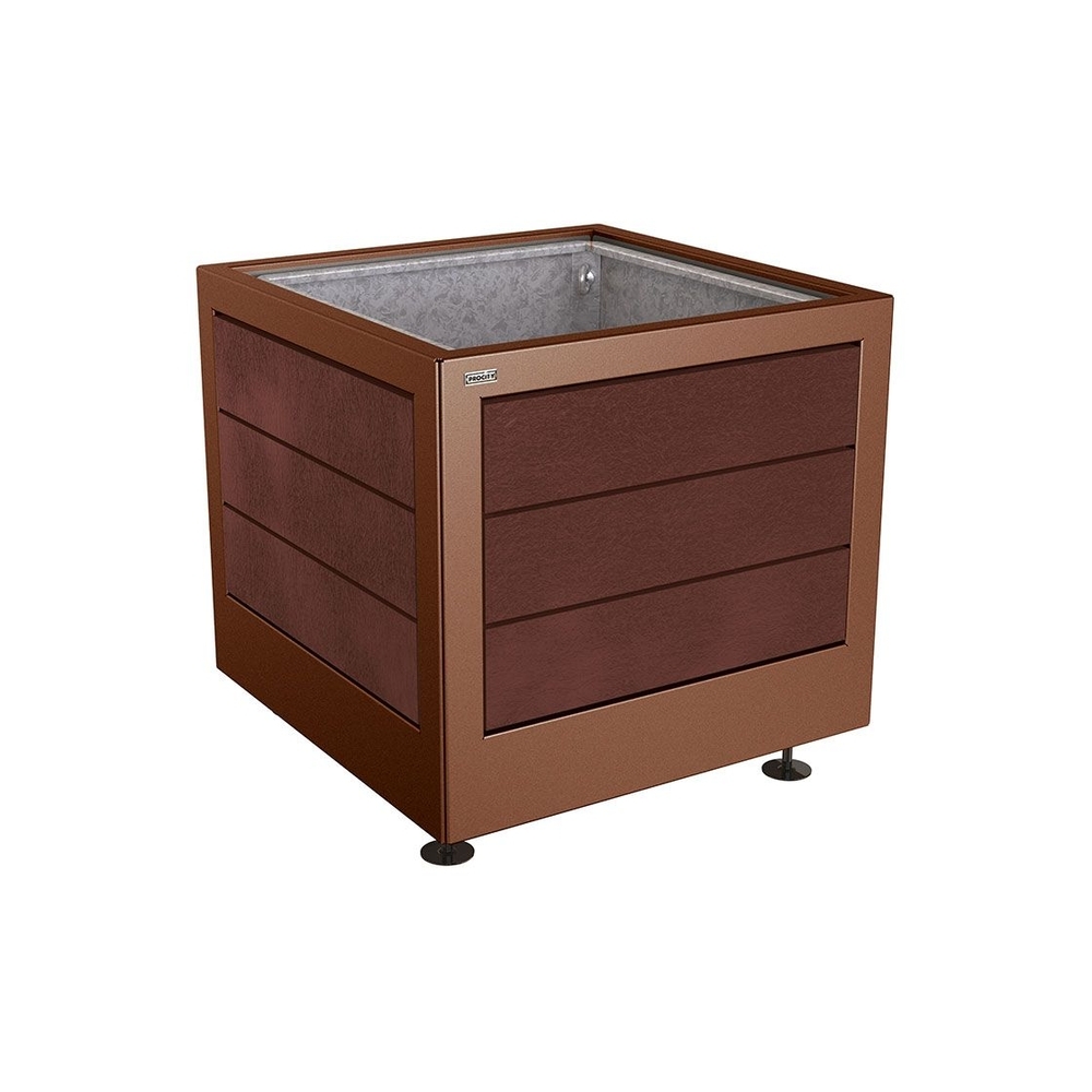 Bac à palmier Silaos acier et plastique recyclé Aspect Corten - 800x800x700 - Bac acier amovible anneaux inclus - PROCITY - 201736.S025