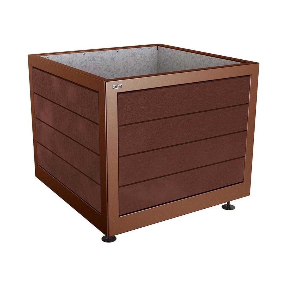 Bac à palmier Silaos acier et plastique recyclé Aspect Corten - 1000x1000x800 - Intérieur tôle galva - PROCITY - 201737.S025