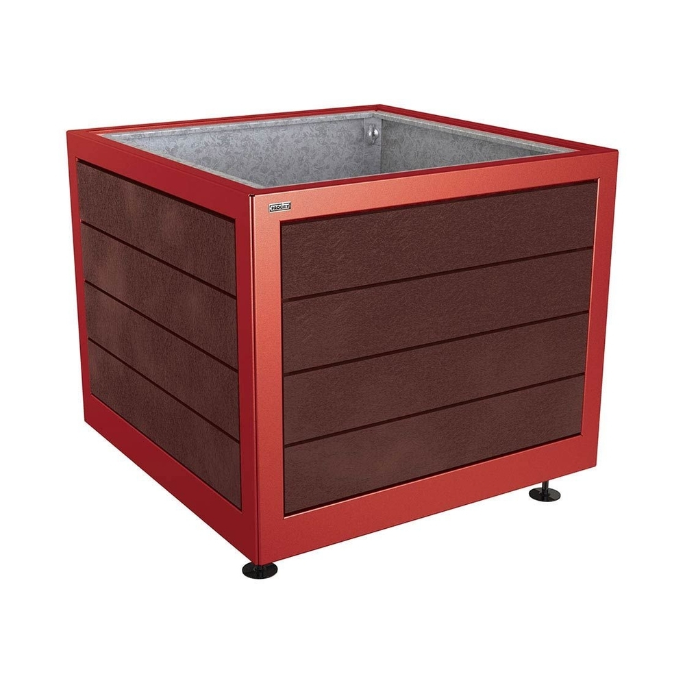 Bac à palmier Silaos acier et plastique recyclé RAL3004 - 1000x1000x800 - Bac acier amovible anneaux inclus - PROCITY - 201738.3004