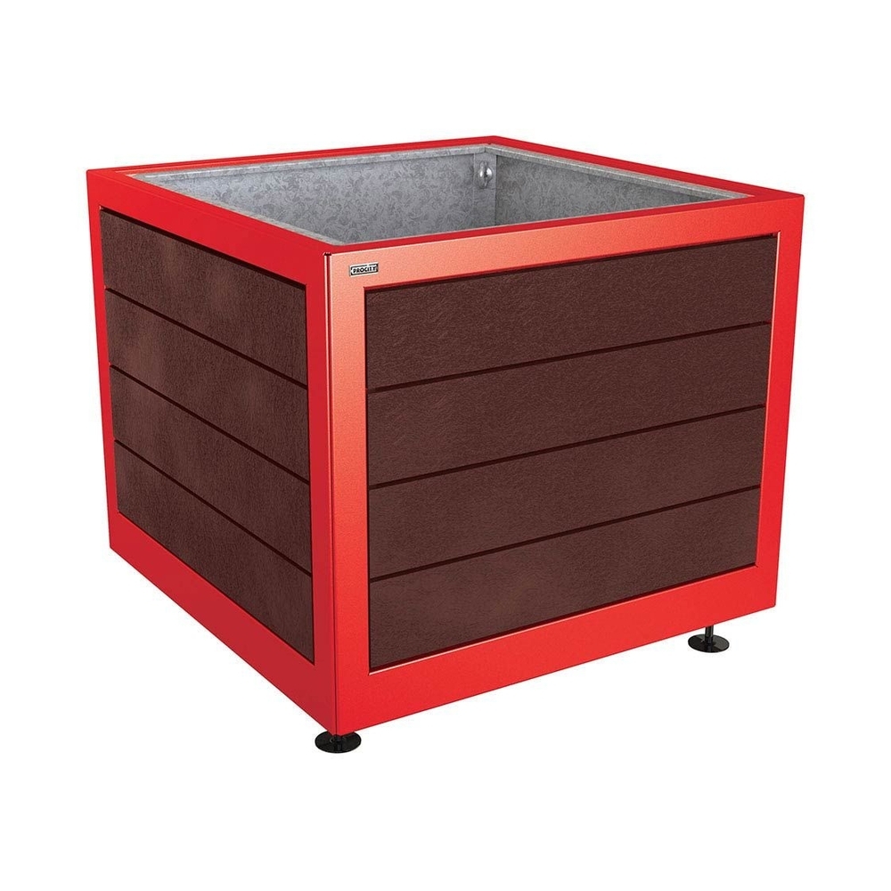 Bac à palmier Silaos acier et plastique recyclé RAL3020 - 1000x1000x800 - Bac acier amovible anneaux inclus - PROCITY - 201738.3020