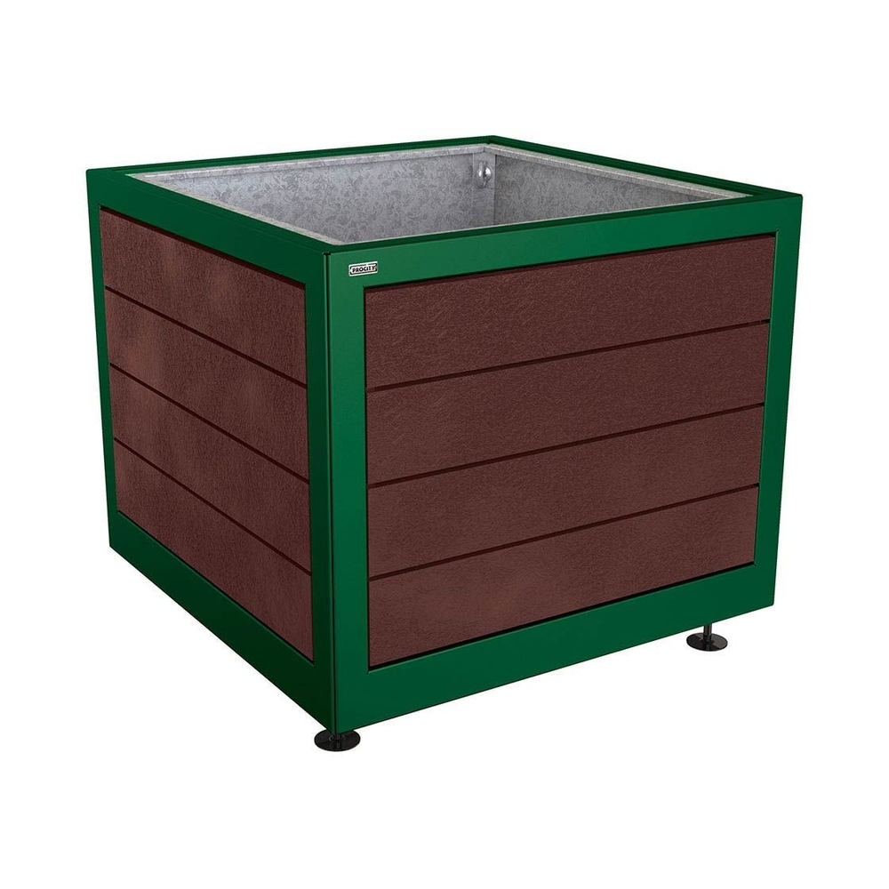Bac à palmier Silaos acier et plastique recyclé RAL6005 - 1000x1000x800 - Bac acier amovible anneaux inclus - PROCITY - 201738.6005