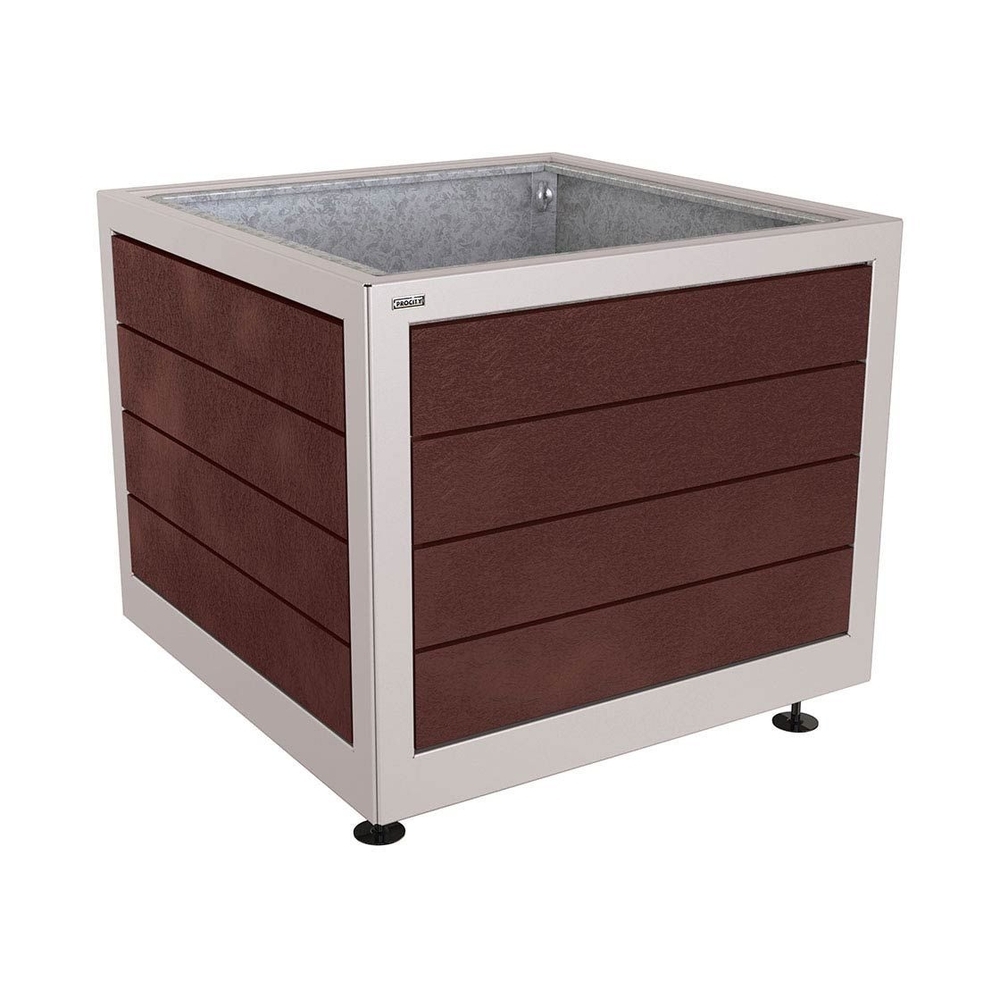 Bac à palmier Silaos acier et plastique recyclé RAL7044 - 1000x1000x800 - Bac acier amovible anneaux inclus - PROCITY - 201738.7044