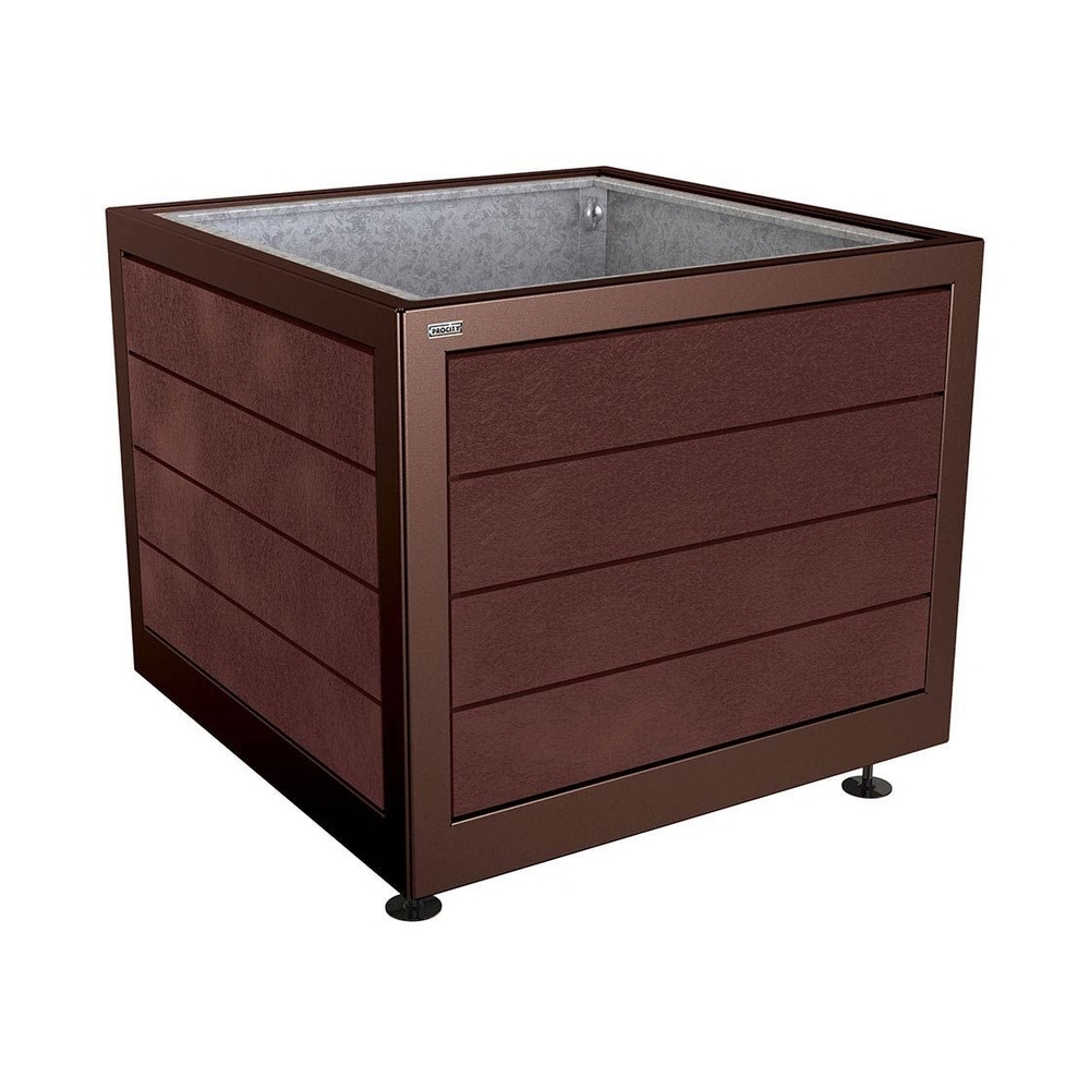 Bac à palmier Silaos acier et plastique recyclé RAL8017 - 1000x1000x800 - Bac acier amovible anneaux inclus - PROCITY - 201738.8017