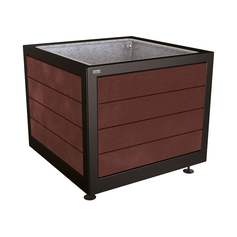 Bac à palmier Silaos acier et plastique recyclé RAL9005 - 1000x1000x800 - Bac acier amovible anneaux inclus - PROCITY - 201738.9005