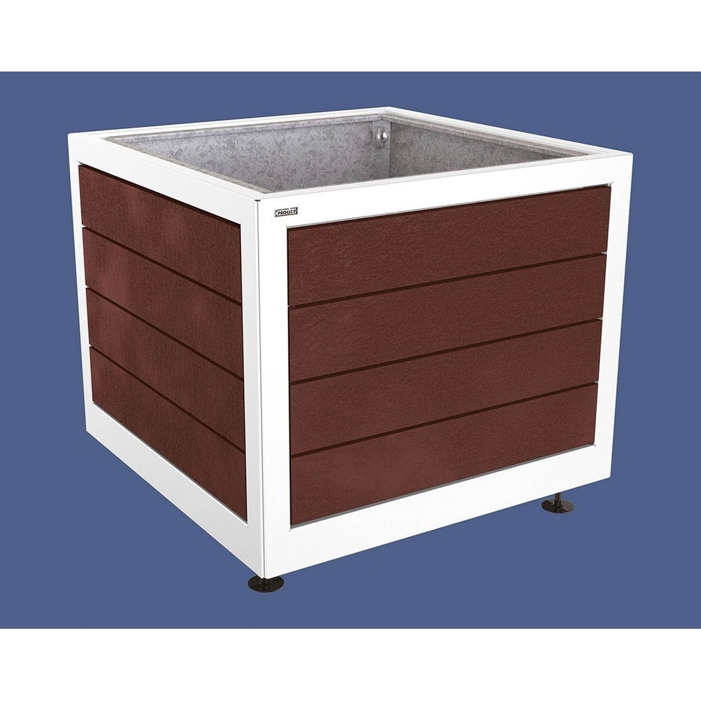 Bac à palmier Silaos acier et plastique recyclé RAL9010 - 1000x1000x800 - Bac acier amovible anneaux inclus - PROCITY - 201738.9010